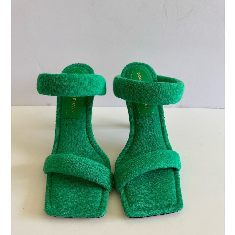 Good American Shoes Two Strap Heels Sandals Square Toe Terry Cloth Kelly Green 5 - Picture 2 of 6